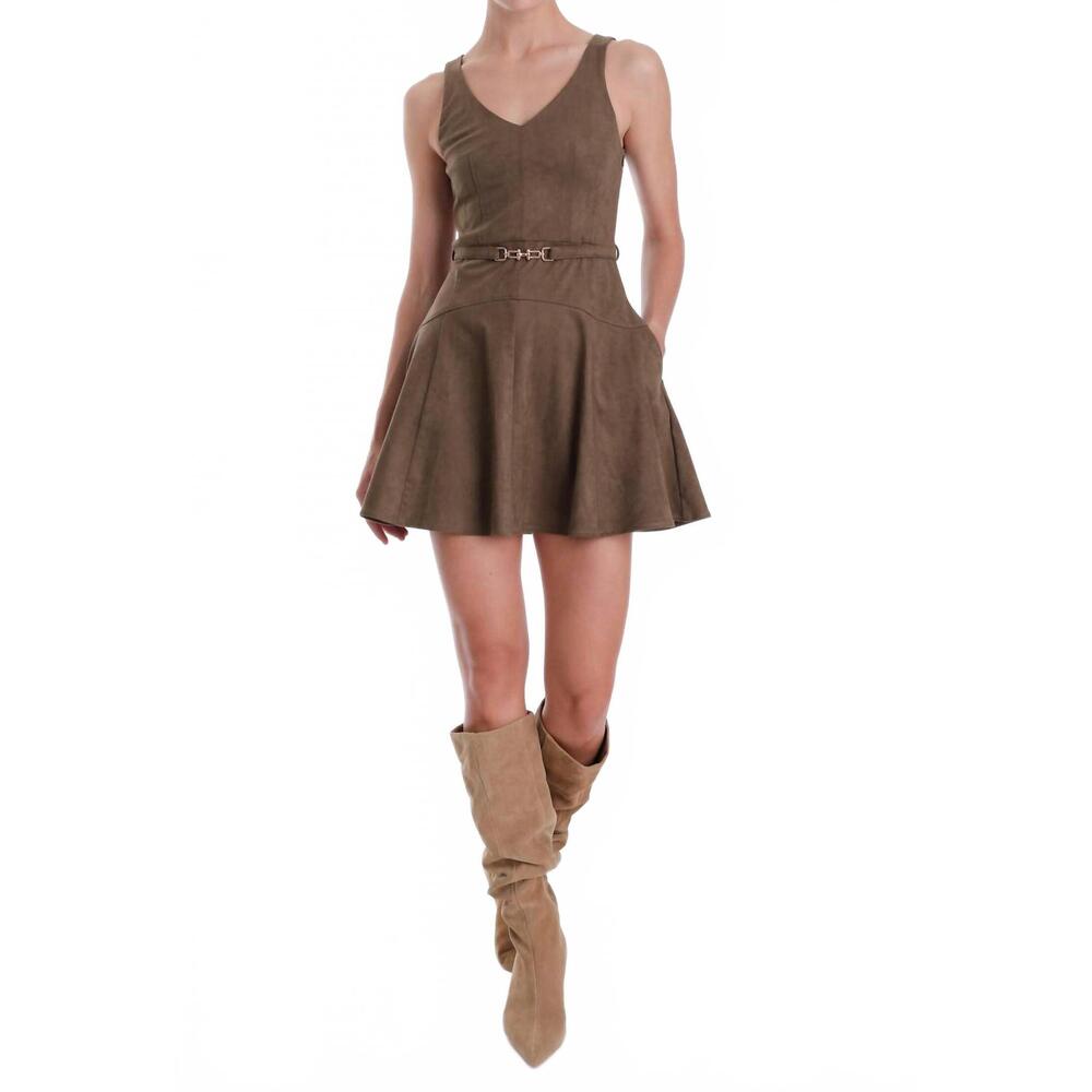 NEW KARINA GRIMALDI hannah suede mini dress in olive